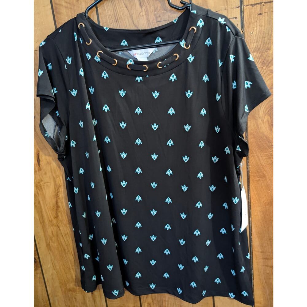 Liz Claiborne Shirt Blouse‎ Top Womens Plus Size 2X XX Black Green Career Church